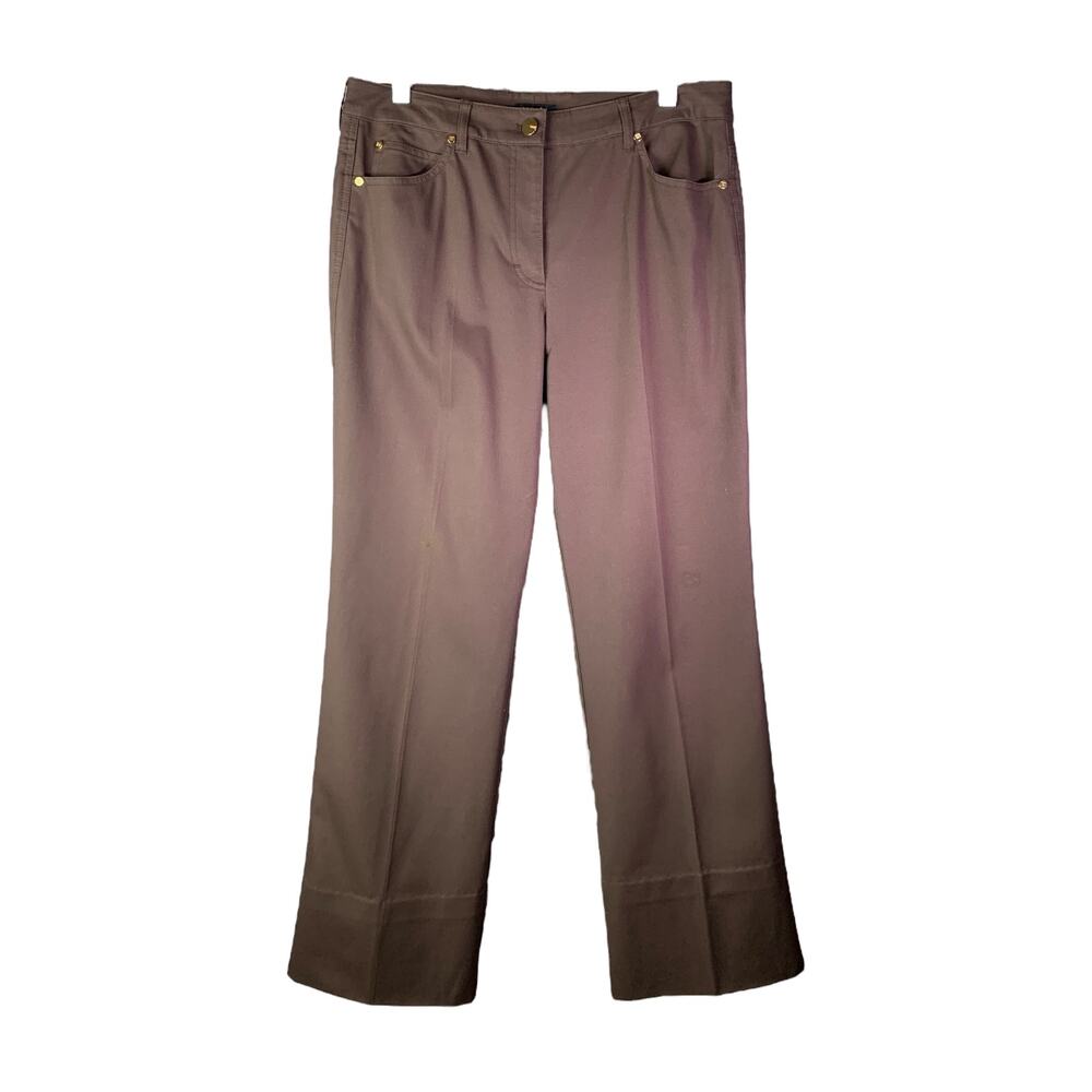 ESCADA Pants Women 40 Brown Straight Leg Cotton Jean High-Rise Stretch Hemmed‎